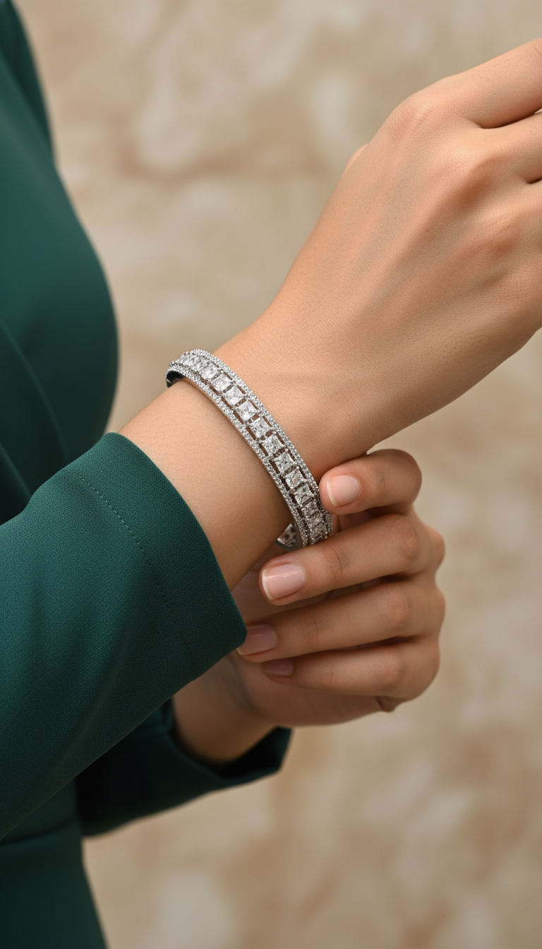 American Diamond Silver Bangle